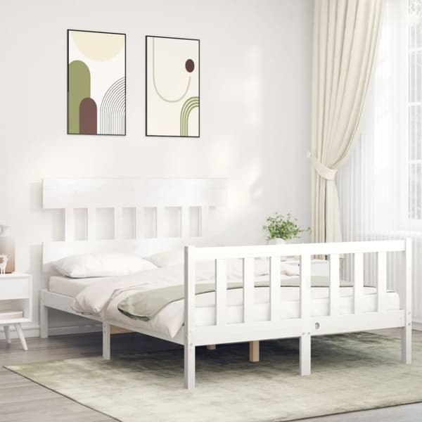 Sengeramme med sengegavl 140x200 cm massivt træ hvid - Sengeramme - Sengerammer - Home & Living