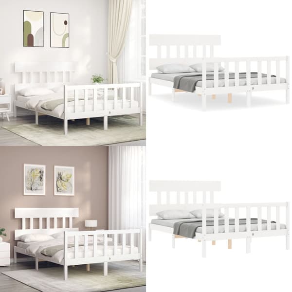 Sengeramme med sengegavl 140x200 cm massivt træ hvid - Sengeramme - Sengerammer - Home & Living