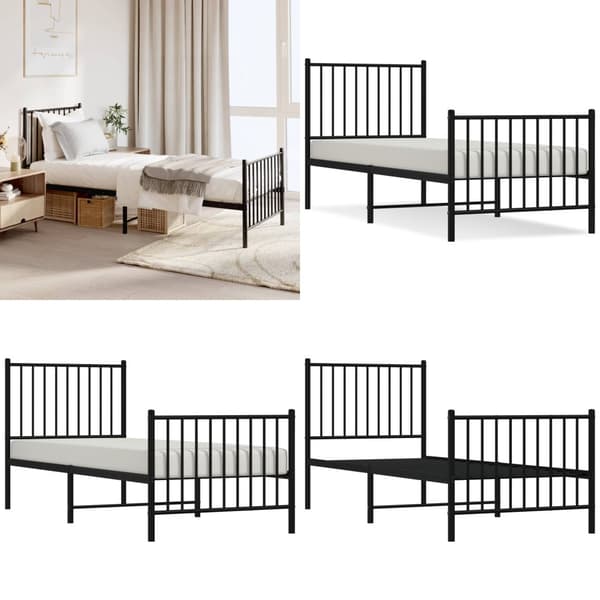 Sengeramme med sengegavl og fodgærde 75x190 cm metal sort - Sengestel - Sengeramme - Home & Living
