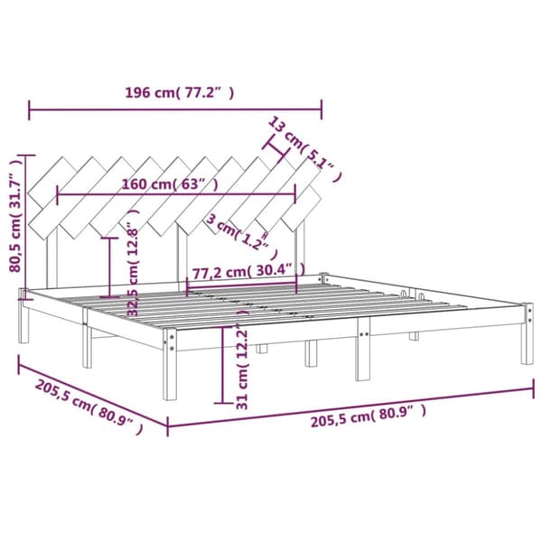 Sängynrunko musta täysi mänty 200x200 cm - Sängynrunko - Sängynrungot - Home & Living
