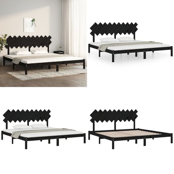 Sängynrunko musta täysi mänty 200x200 cm - Sängynrunko - Sängynrungot - Home & Living