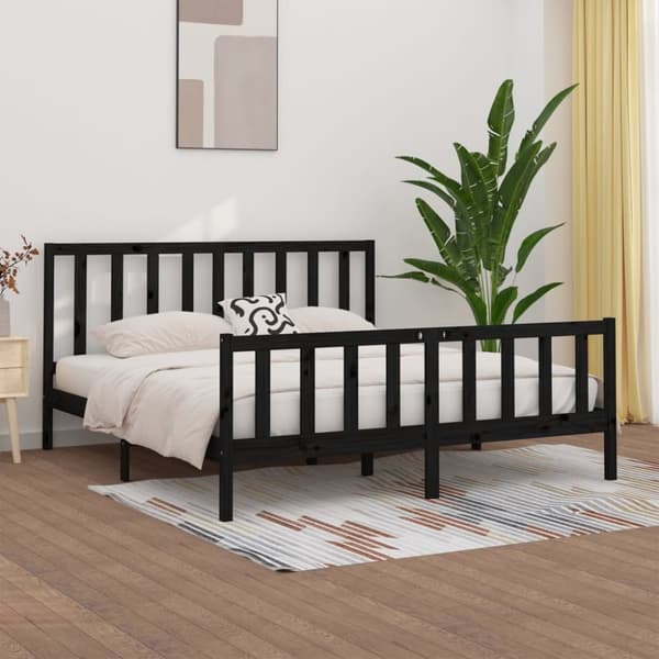 Sängram svart massivt trä 200x200 cm - Sängram - Sängramar - Home & Living