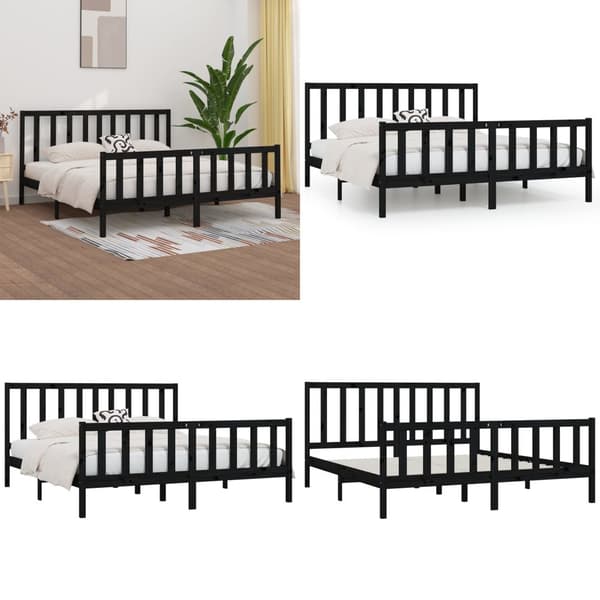 Sängram svart massivt trä 200x200 cm - Sängram - Sängramar - Home & Living
