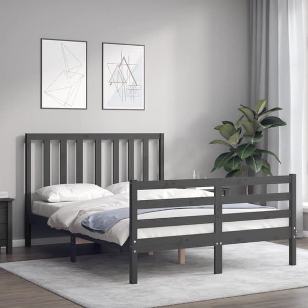 Sängynrunko päädyllä harmaa Double täysi puu - Sängynrunko - Sängynrungot - Home & Living