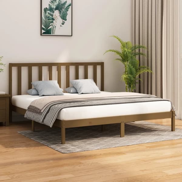 Sengeramme 200x200 cm massivt træ gyldenbrun - Sengeramme - Sengerammer - Home & Living