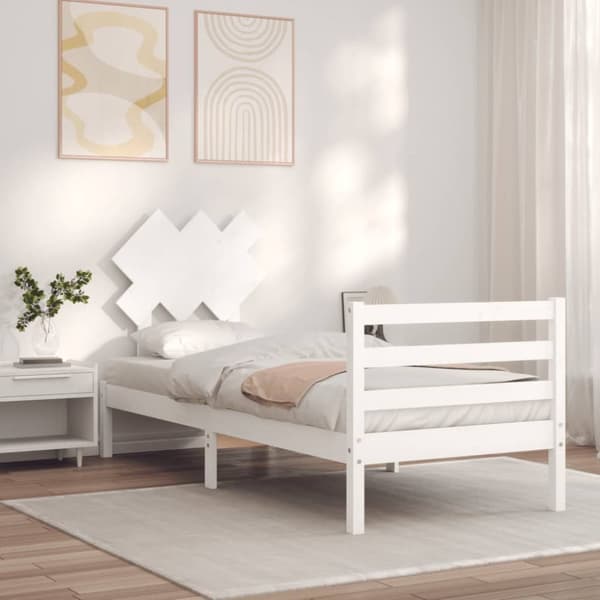 Sengeramme med sengegavl 90x200 cm massivt træ hvid - Sengeramme - Sengerammer - Home & Living