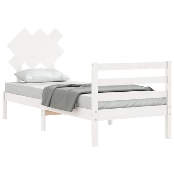 Sengeramme med sengegavl 90x200 cm massivt træ hvid - Sengeramme - Sengerammer - Home & Living