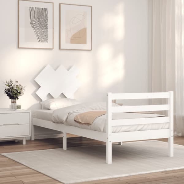 Sengeramme med sengegavl 90x200 cm massivt træ hvid - Sengeramme - Sengerammer - Home & Living