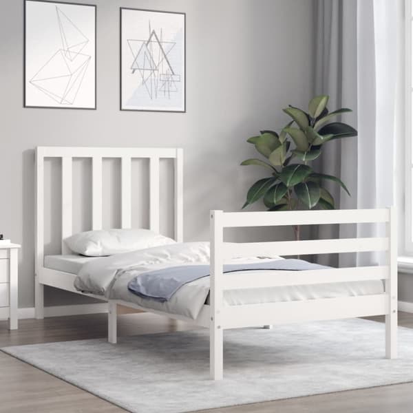 Sängynrunko päädyllä valkoinen 90x200 cm täysi puu - Sängynrunko - Sängynrungot - Home & Living