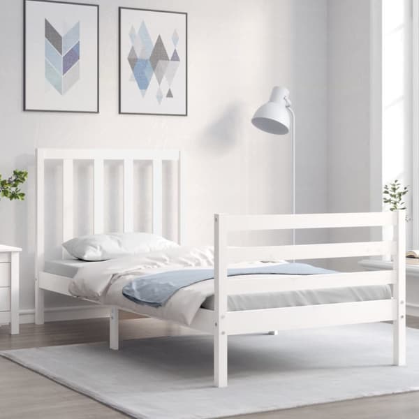 Sängynrunko päädyllä valkoinen 90x200 cm täysi puu - Sängynrunko - Sängynrungot - Home & Living