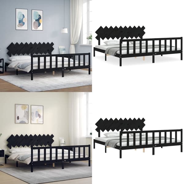 Sengeramme med sengegavl 200x200 cm massivt træ sort - Sengeramme - Sengerammer - Home & Living