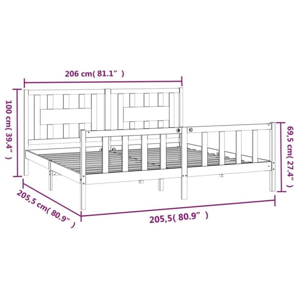Sängynrunko päätylevyllä valkoinen täysi mänty 200x200 cm - Sängynrunko - Sängynrungot - Home & Living