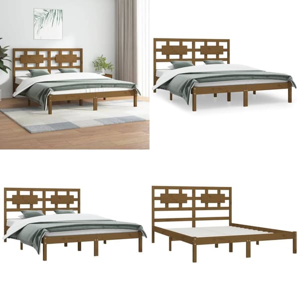Sengeramme 200x200 cm massivt fyrretræ gyldenbrun - Sengestel - Sengeramme - Home & Living