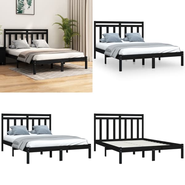 Sengeramme 140x190 cm massivt træ sort - Sengeramme - Sengerammer - Home & Living