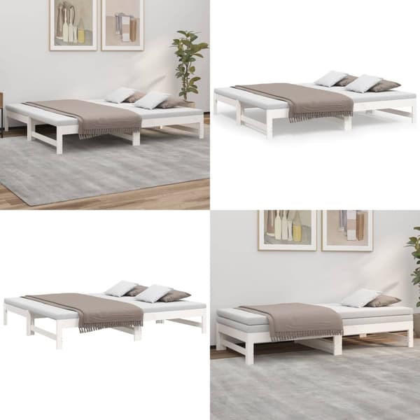 Daybed med udtræk 2x(75x190) cm massivt fyrretræ hvid - Daybed - Daybeds - Home & Living