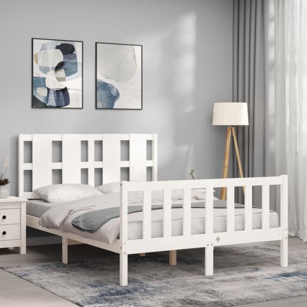 Sängynrunko päädyllä valkoinen 140x190 cm täysi puu - Sängynrunko - Sängynrungot - Home & Living
