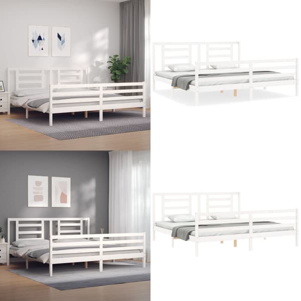 Sengeramme med sengegavl 200x200 cm massivt træ hvid - Sengeramme - Sengerammer - Home & Living