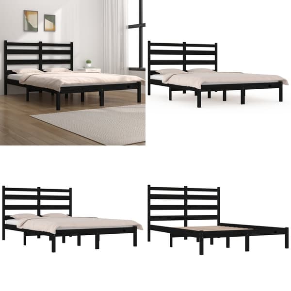 Sengeramme 140x190 cm massivt fyrretræ sort - Sengestel - Sengeramme - Home & Living