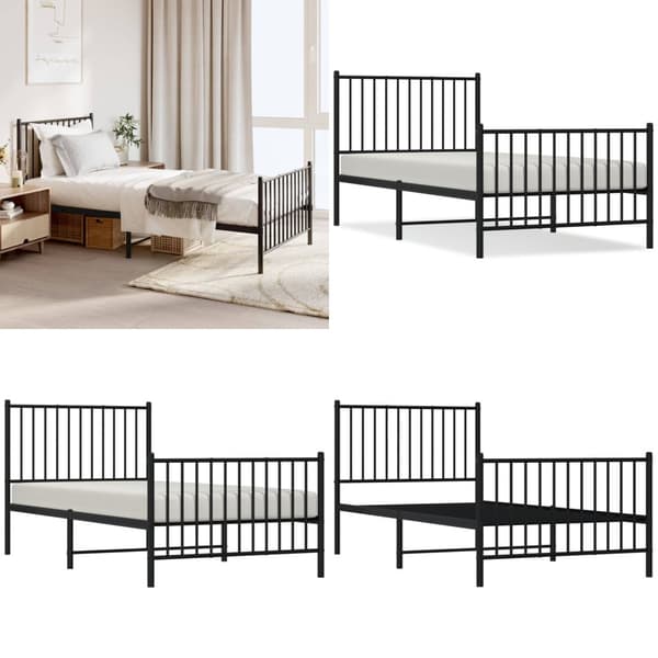 Sengeramme med sengegavl og fodgærde 90x190 cm metal sort - Sengestel - Sengeramme - Home & Living