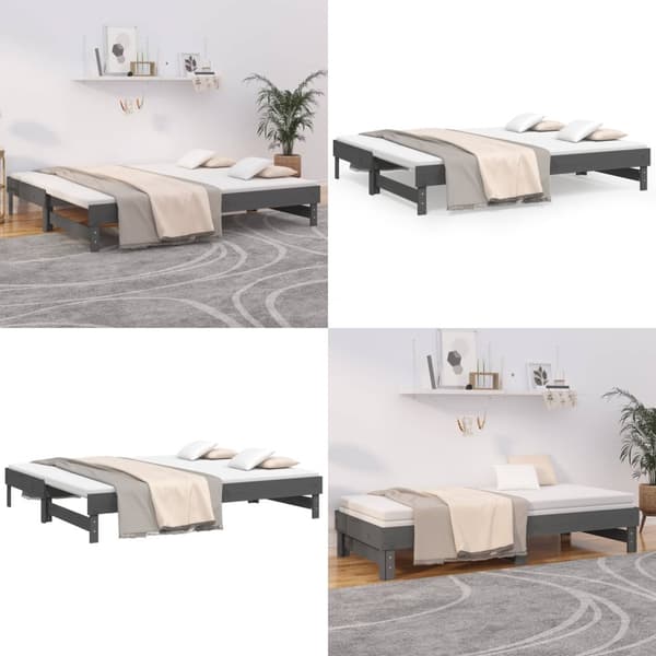 Daybed med udtræk 2x(90x200) cm massivt fyrretræ grå - Daybed - Daybeds - Home & Living