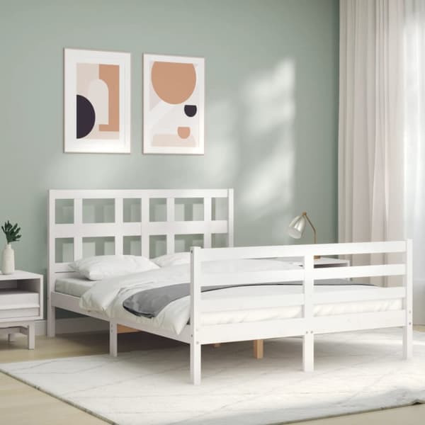 Sängynrunko päädyllä valkoinen 120x200 cm täysi puu - Sängynrunko - Sängynrungot - Home & Living