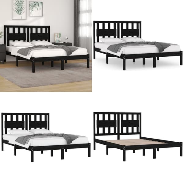 Sängram svart massiv furu 200x200 cm - Sängram - Sängramar - Home & Living