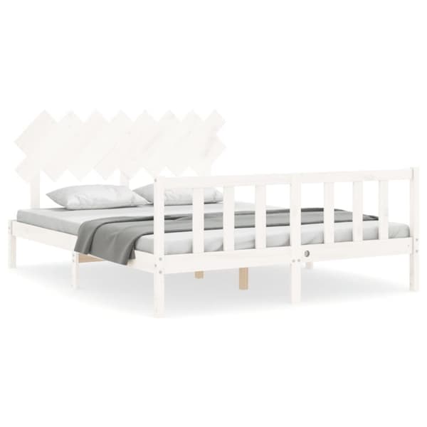 Sengeramme med sengegavl 160x200 cm massivt træ hvid - Sengeramme - Sengerammer - Home & Living
