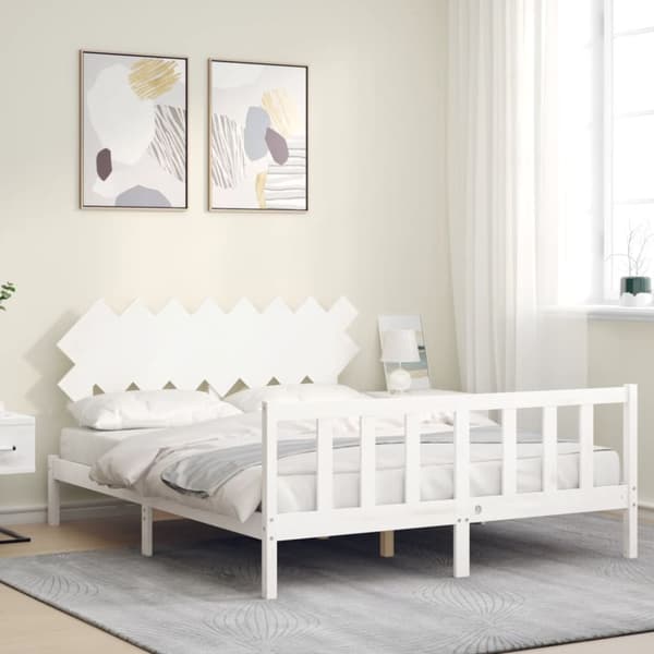 Sengeramme med sengegavl 160x200 cm massivt træ hvid - Sengeramme - Sengerammer - Home & Living