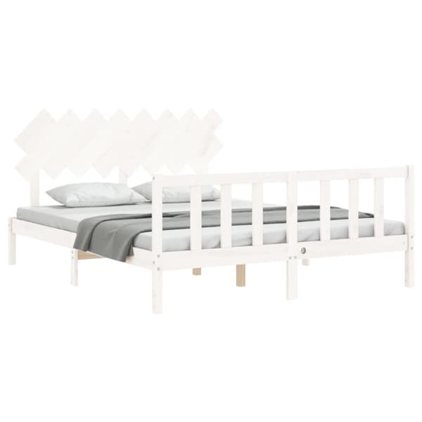 Sengeramme med sengegavl 160x200 cm massivt træ hvid - Sengeramme - Sengerammer - Home & Living