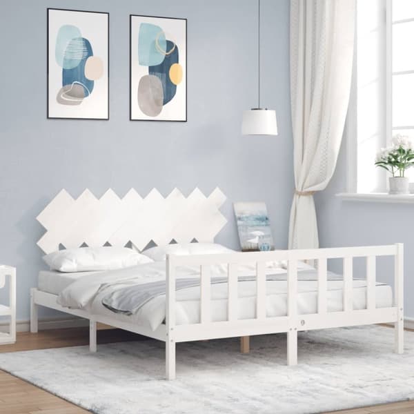 Sengeramme med sengegavl 160x200 cm massivt træ hvid - Sengeramme - Sengerammer - Home & Living