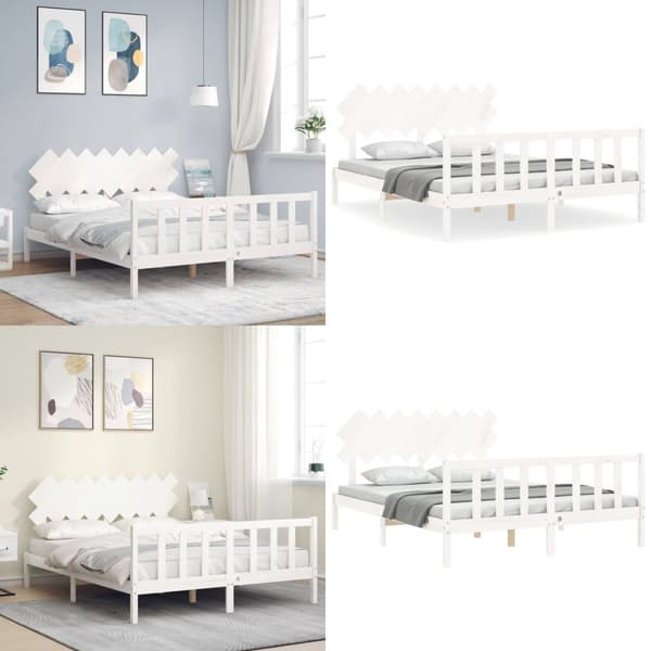 Sengeramme med sengegavl 160x200 cm massivt træ hvid - Sengeramme - Sengerammer - Home & Living