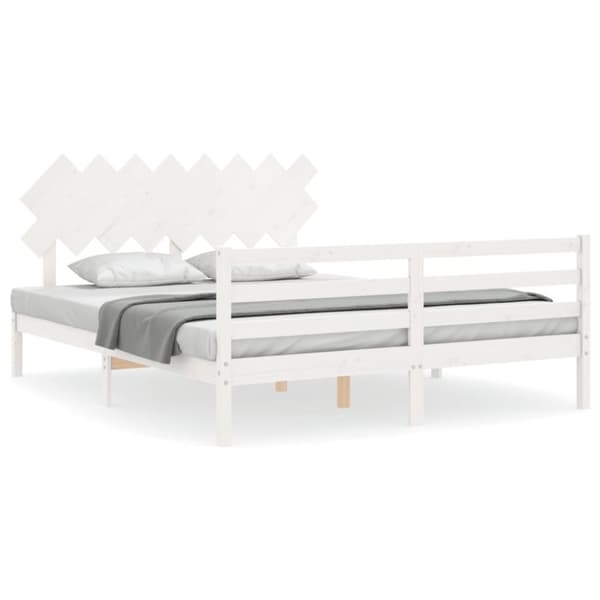 Sängram med huvudgavel vit 160x200 cm massivt trä - Sängram - Sängramar - Home & Living