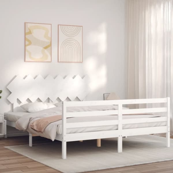 Sängram med huvudgavel vit 160x200 cm massivt trä - Sängram - Sängramar - Home & Living