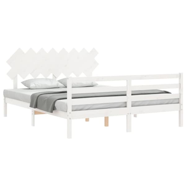 Sängram med huvudgavel vit 160x200 cm massivt trä - Sängram - Sängramar - Home & Living