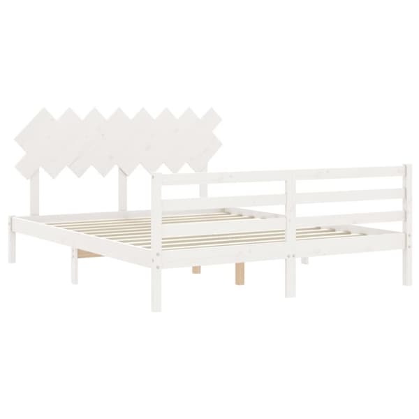 Sängram med huvudgavel vit 160x200 cm massivt trä - Sängram - Sängramar - Home & Living