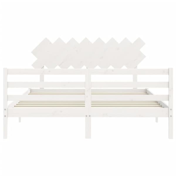 Sängram med huvudgavel vit 160x200 cm massivt trä - Sängram - Sängramar - Home & Living