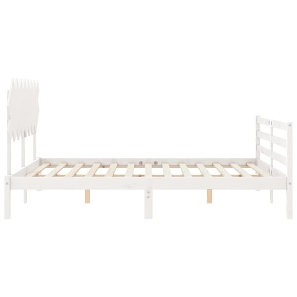 Sängram med huvudgavel vit 160x200 cm massivt trä - Sängram - Sängramar - Home & Living