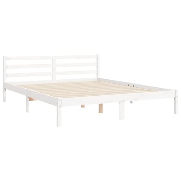 Sängram med huvudgavel vit 160x200 cm massivt trä - Sängram - Sängramar - Home & Living