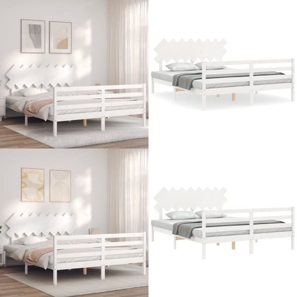 Sängram med huvudgavel vit 160x200 cm massivt trä - Sängram - Sängramar - Home & Living