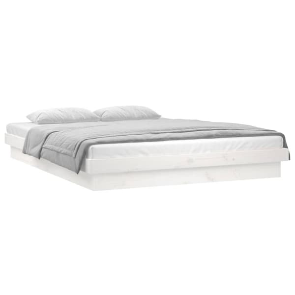 Sengeramme med LED-lys 120x200 cm massivt træ hvid - Sengeramme - Sengerammer - Home & Living