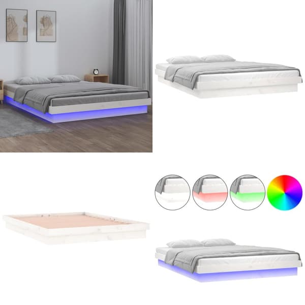Sengeramme med LED-lys 120x200 cm massivt træ hvid - Sengeramme - Sengerammer - Home & Living