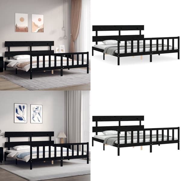Sengeramme med sengegavl 200x200 cm massivt træ sort - Sengeramme - Sengerammer - Home & Living
