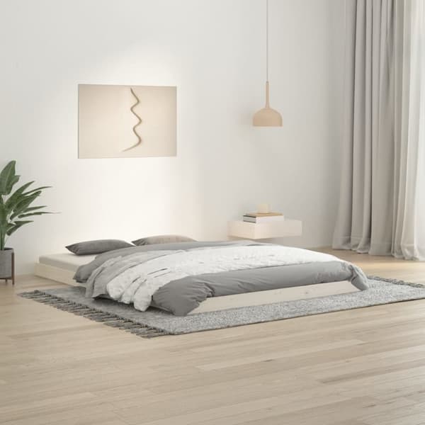 Sängynrunko valkoinen 135x190 cm Double täysi mänty - Sängynrunko - Sängynrungot - Home & Living