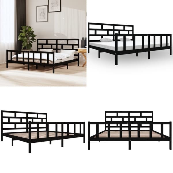 Sengeramme 200x200 cm massivt fyrretræ sort - Sengeramme - Sengerammer - Home & Living