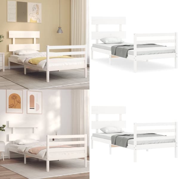Sängram med huvudgavel vit 90x200 cm massivt trä - Sängram - Sängramar - Home & Living