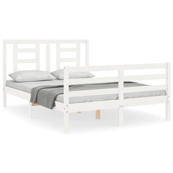 Sengeramme med sengegavl 140x200 cm massivt træ hvid - Sengeramme - Sengerammer - Home & Living