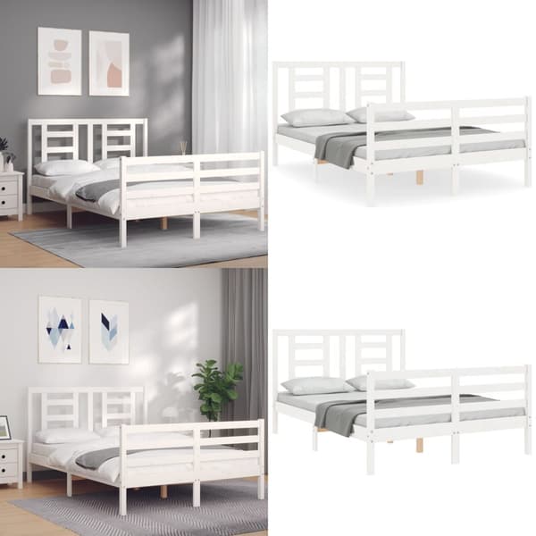 Sengeramme med sengegavl 140x200 cm massivt træ hvid - Sengeramme - Sengerammer - Home & Living