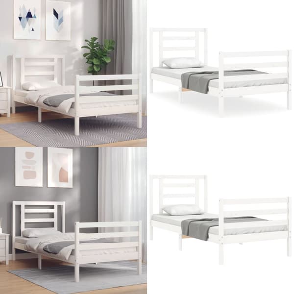 Sengeramme med sengegavl 90x200 cm massivt træ hvid - Sengeramme - Sengerammer - Home & Living