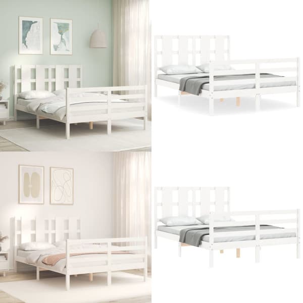 Sengeramme med sengegavl 140x200 cm massivt træ hvid - Sengeramme - Sengerammer - Home & Living