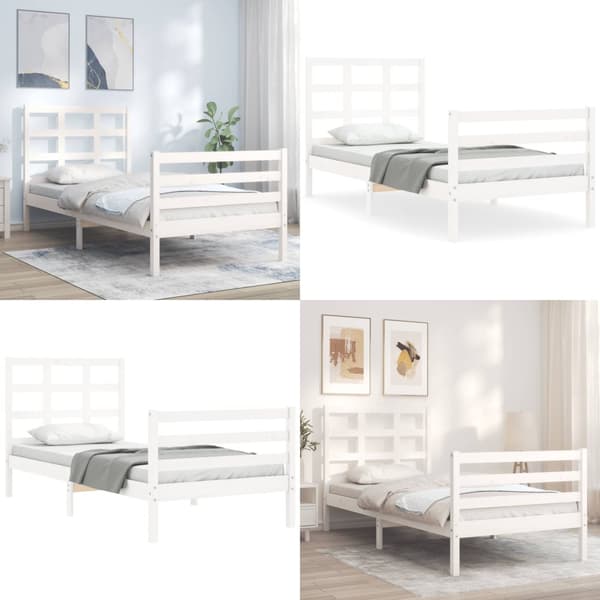 Sengeramme med sengegavl 90x200 cm massivt træ hvid - Sengeramme - Sengerammer - Home & Living